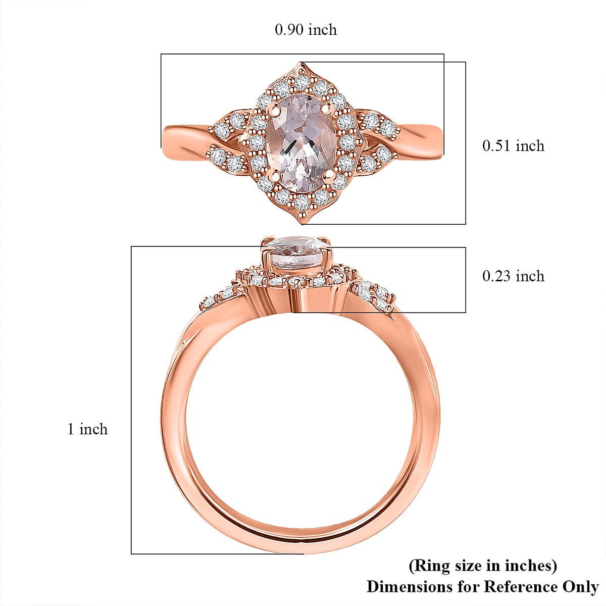 D'Joy Pink Morganite and White Zircon 0.90 ctw Ring in 18K Vermeil Rose Gold Over Sterling Silver (Size 10.0)