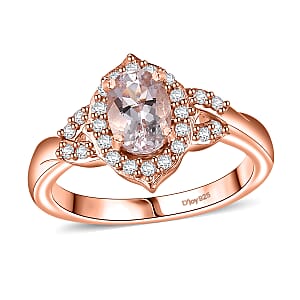 D'Joy Pink Morganite and White Zircon 0.90 ctw Ring in 18K Vermeil Rose Gold Over Sterling Silver (Size 5.0)