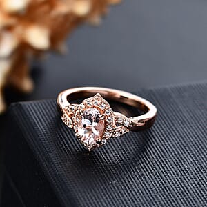 D'Joy Pink Morganite and White Zircon 0.90 ctw Ring in 18K Vermeil Rose Gold Over Sterling Silver (Size 5.0)