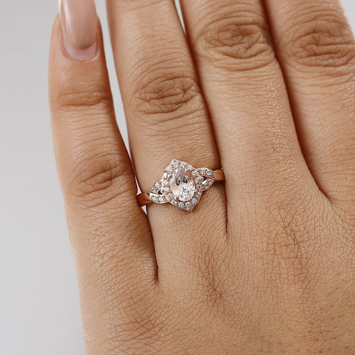 D'Joy Pink Morganite and White Zircon 0.90 ctw Ring in 18K Vermeil Rose Gold Over Sterling Silver (Size 5.0) image number 2