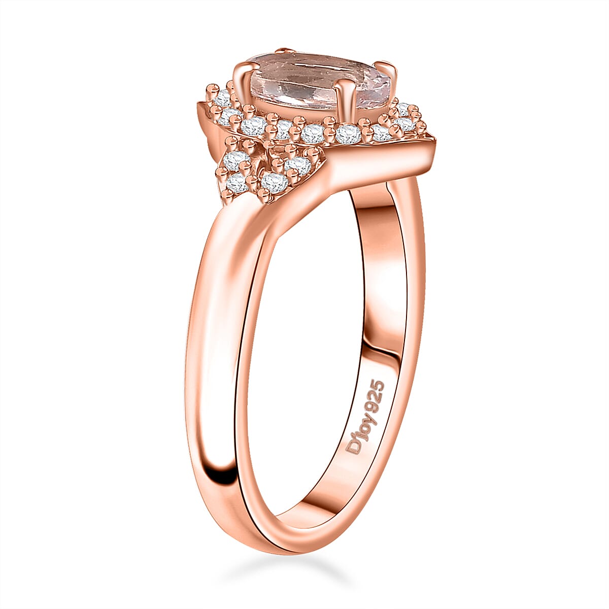 D'Joy Pink Morganite and White Zircon 0.90 ctw Ring in 18K Vermeil Rose Gold Over Sterling Silver (Size 5.0) image number 3