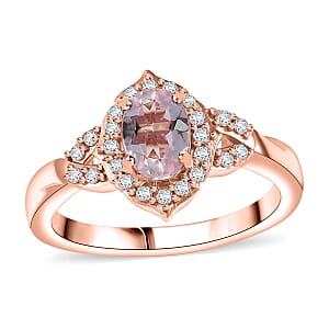 D'Joy Pink Morganite and White Zircon 0.90 ctw Ring in 18K Vermeil Rose Gold Sterling Silver (Size 8.0)