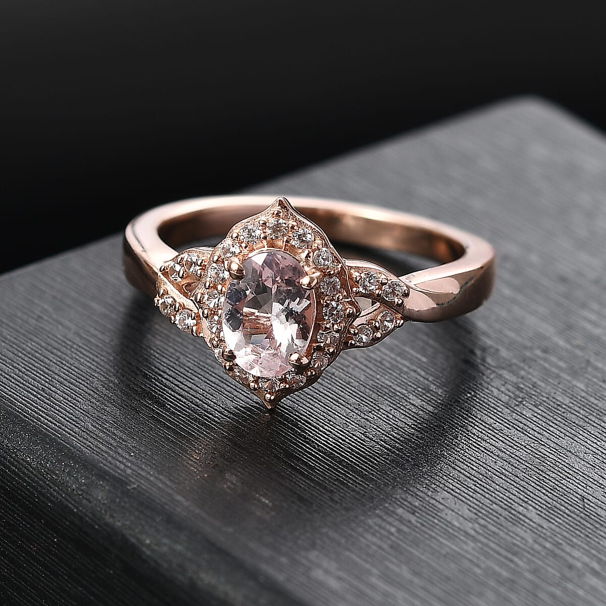D'Joy Pink Morganite and White Zircon 0.90 ctw Ring in 18K Vermeil Rose Gold Sterling Silver (Size 8.0) image number 1