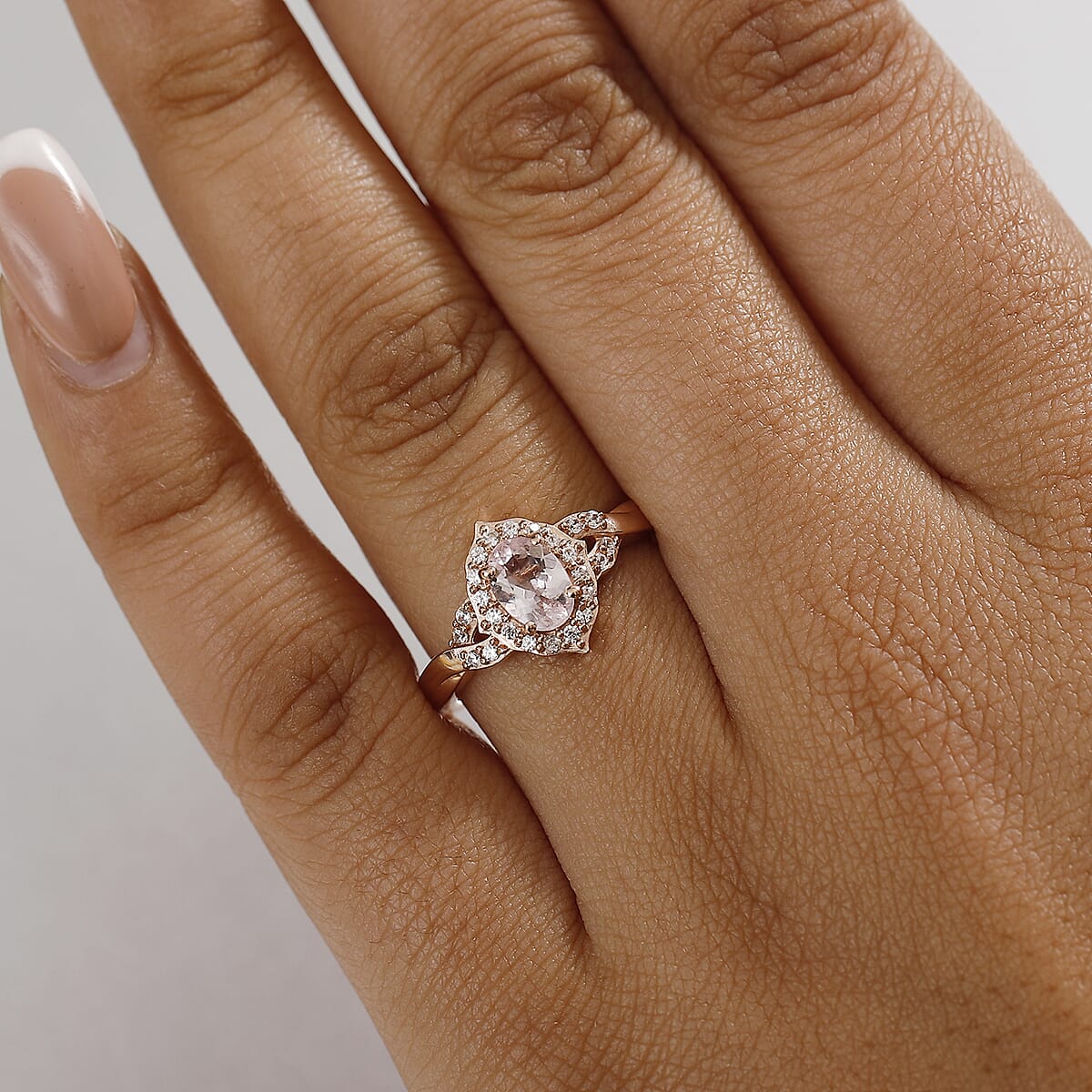 D'Joy Pink Morganite and White Zircon 0.90 ctw Ring in 18K Vermeil Rose Gold Sterling Silver (Size 8.0) image number 2