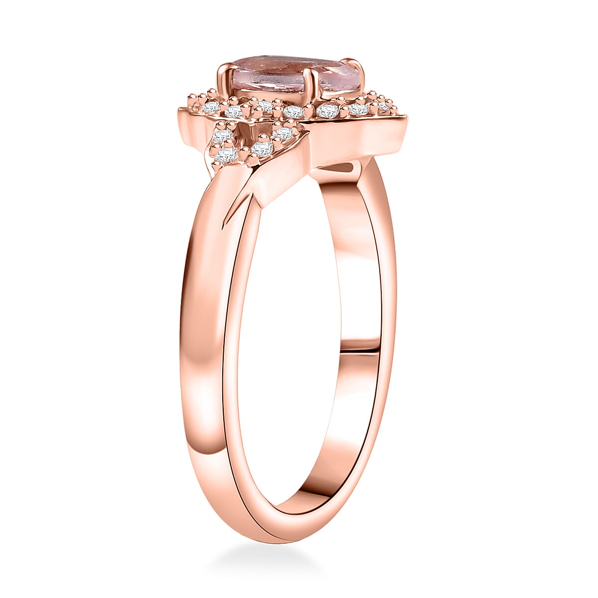 D'Joy Pink Morganite and White Zircon 0.90 ctw Ring in 18K Vermeil Rose Gold Sterling Silver (Size 8.0) image number 3