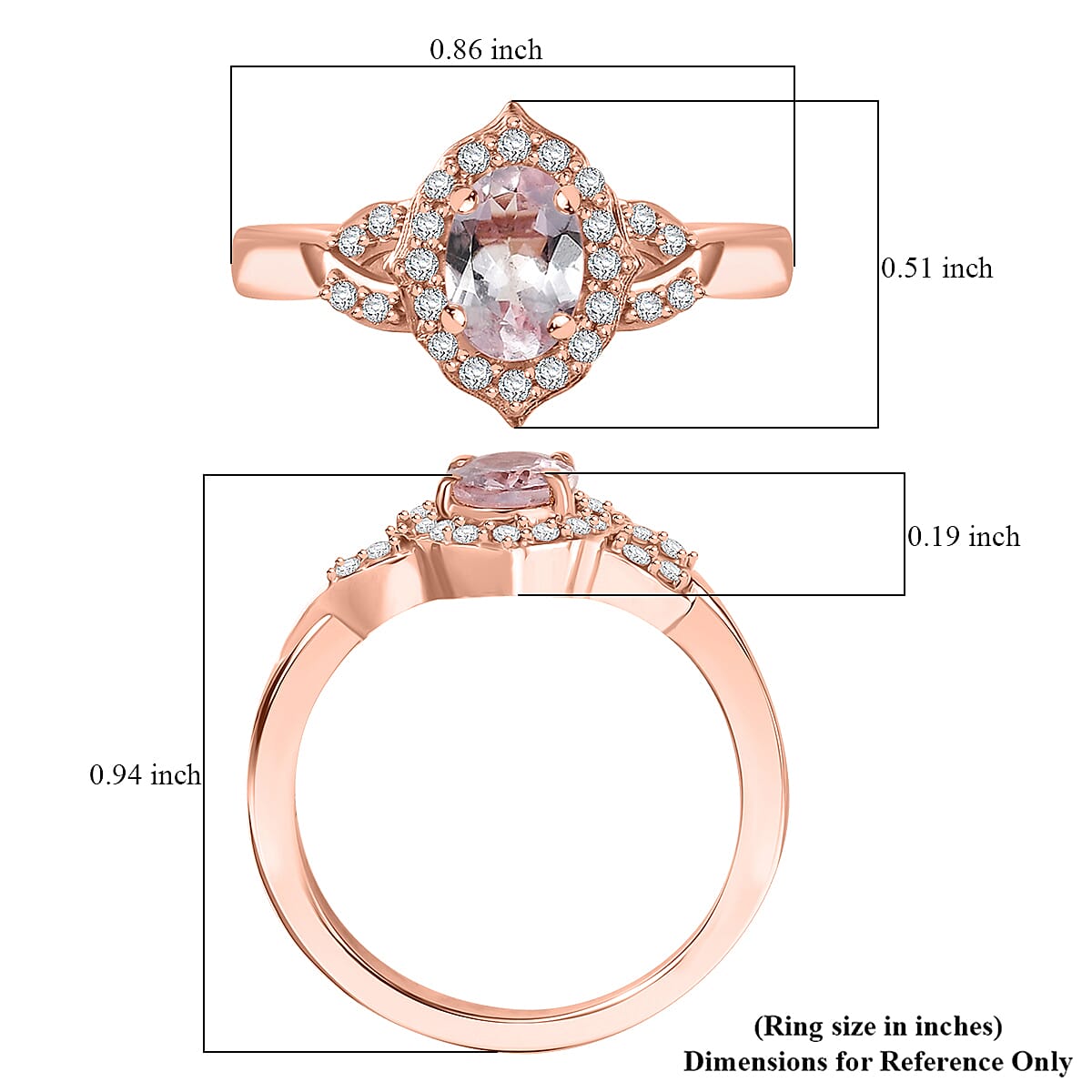 D'Joy Pink Morganite and White Zircon 0.90 ctw Ring in 18K Vermeil Rose Gold Sterling Silver (Size 8.0) image number 5