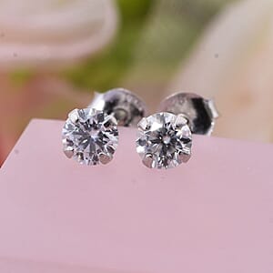 Moissanite 0.50 ctw Solitaire Stud Earrings in Rhodium Over Sterling Silver