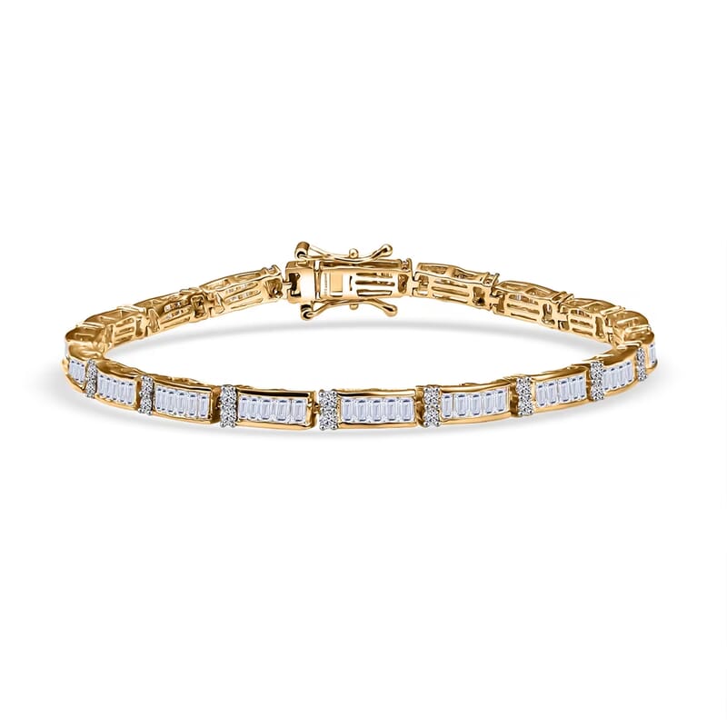 Luxuriant Lab Grown Diamond G-H SI 4.00 ctw Art Deco Bracelet in 18K Vermeil Yellow Gold Over Sterling Silver (7.25 In)