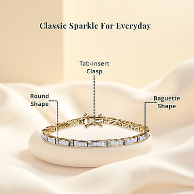 Luxuriant Lab Grown Diamond G-H SI 4.00 ctw Art Deco Bracelet in 18K Vermeil Yellow Gold Over Sterling Silver (7.25 In)