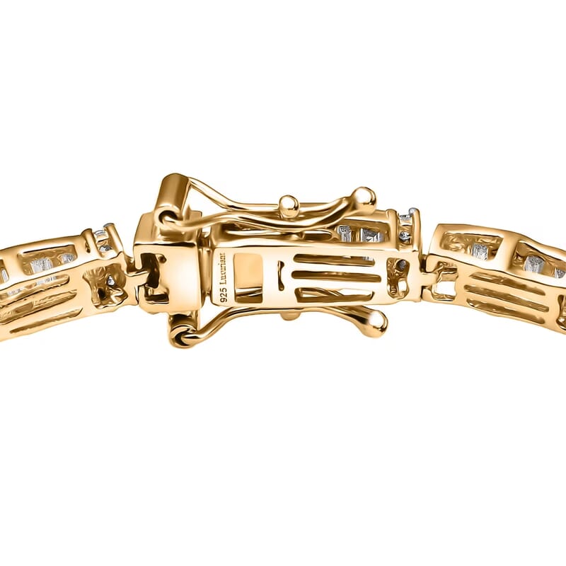 Luxuriant Lab Grown Diamond G-H SI 4.00 ctw Art Deco Bracelet in 18K Vermeil Yellow Gold Over Sterling Silver (7.25 In)