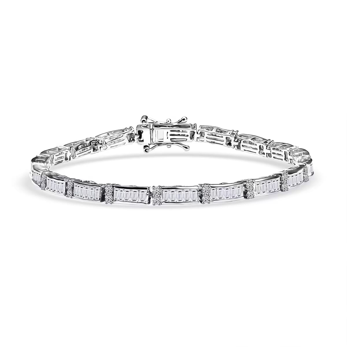Luxuriant Lab Grown Diamond G-H SI 4.00 ctw Art Deco Bracelet in Rhodium Over Sterling Silver (7.25 In) image number 0