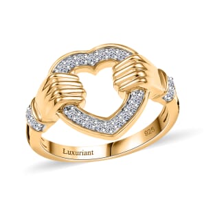 Luxuriant Lab Grown Diamond G-H, SI 0.25 ctw Embrace of Love Ring in 18K Vermeil Yellow Gold Over Sterling Silver (Size 10.0)
