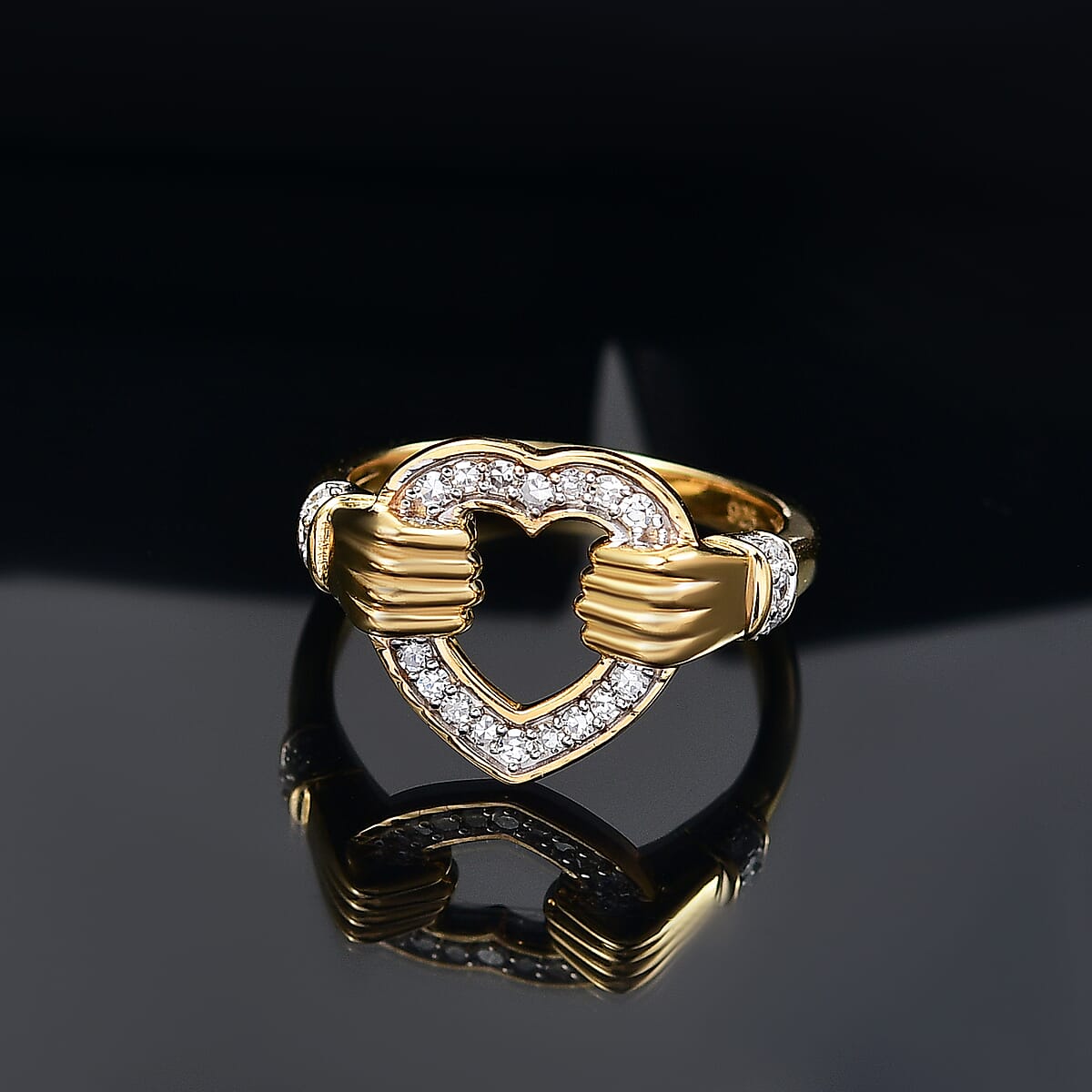 Luxuriant Lab Grown Diamond G-H, SI 0.25 ctw Embrace of Love Ring in 18K Vermeil Yellow Gold Over Sterling Silver (Size 7.0) image number 1