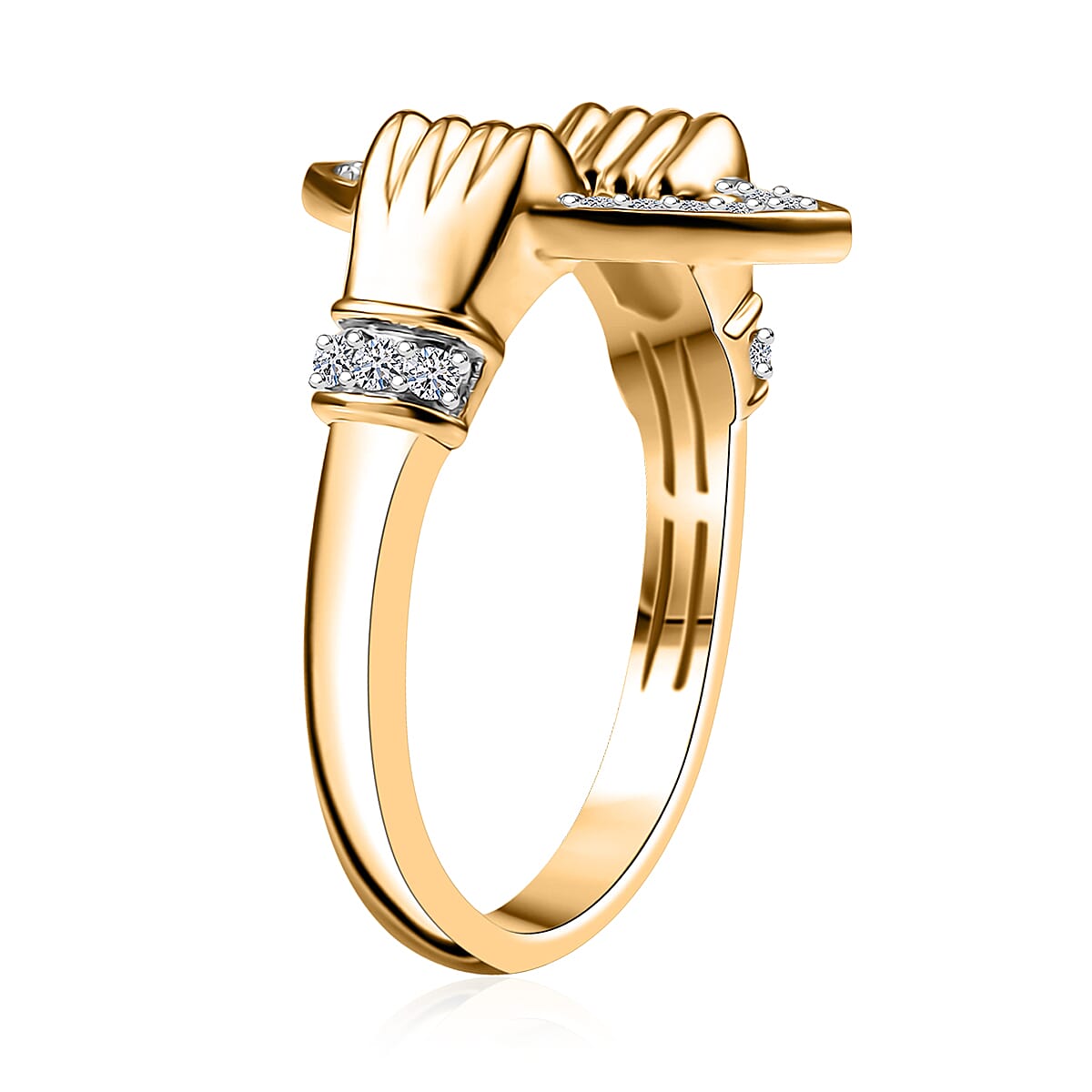 Luxuriant Lab Grown Diamond G-H, SI 0.25 ctw Embrace of Love Ring in 18K Vermeil Yellow Gold Over Sterling Silver (Size 7.0) image number 3