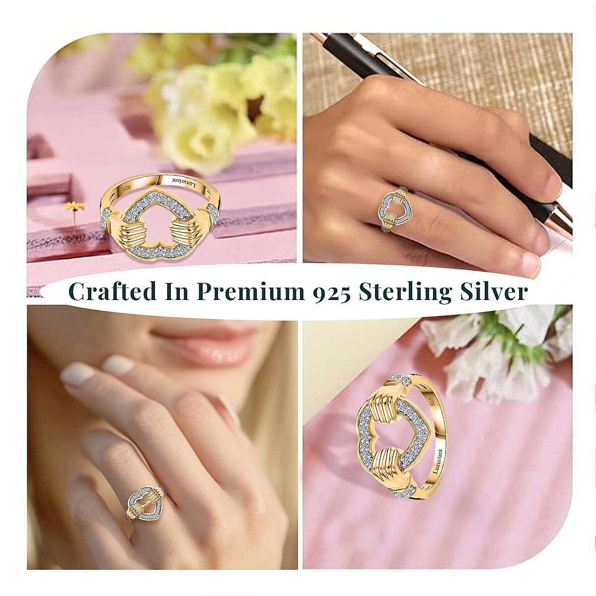 Luxuriant Lab Grown Diamond G-H, SI 0.25 ctw Embrace of Love Ring in 18K Vermeil Yellow Gold Over Sterling Silver (Size 8.0) image number 2