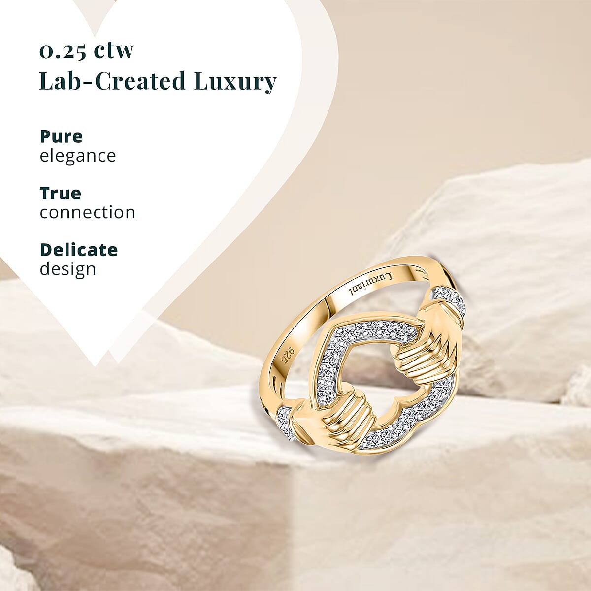 Luxuriant Lab Grown Diamond G-H, SI 0.25 ctw Embrace of Love Ring in 18K Vermeil Yellow Gold Over Sterling Silver (Size 8.0) image number 4