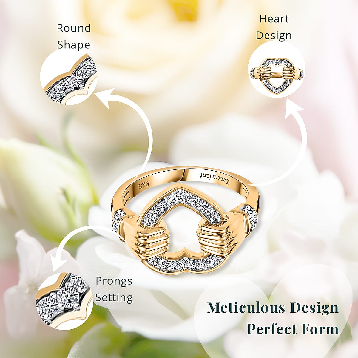 Luxuriant Lab Grown Diamond G-H, SI 0.25 ctw Embrace of Love Ring in 18K Vermeil Yellow Gold Over Sterling Silver (Size 8.0) image number 5