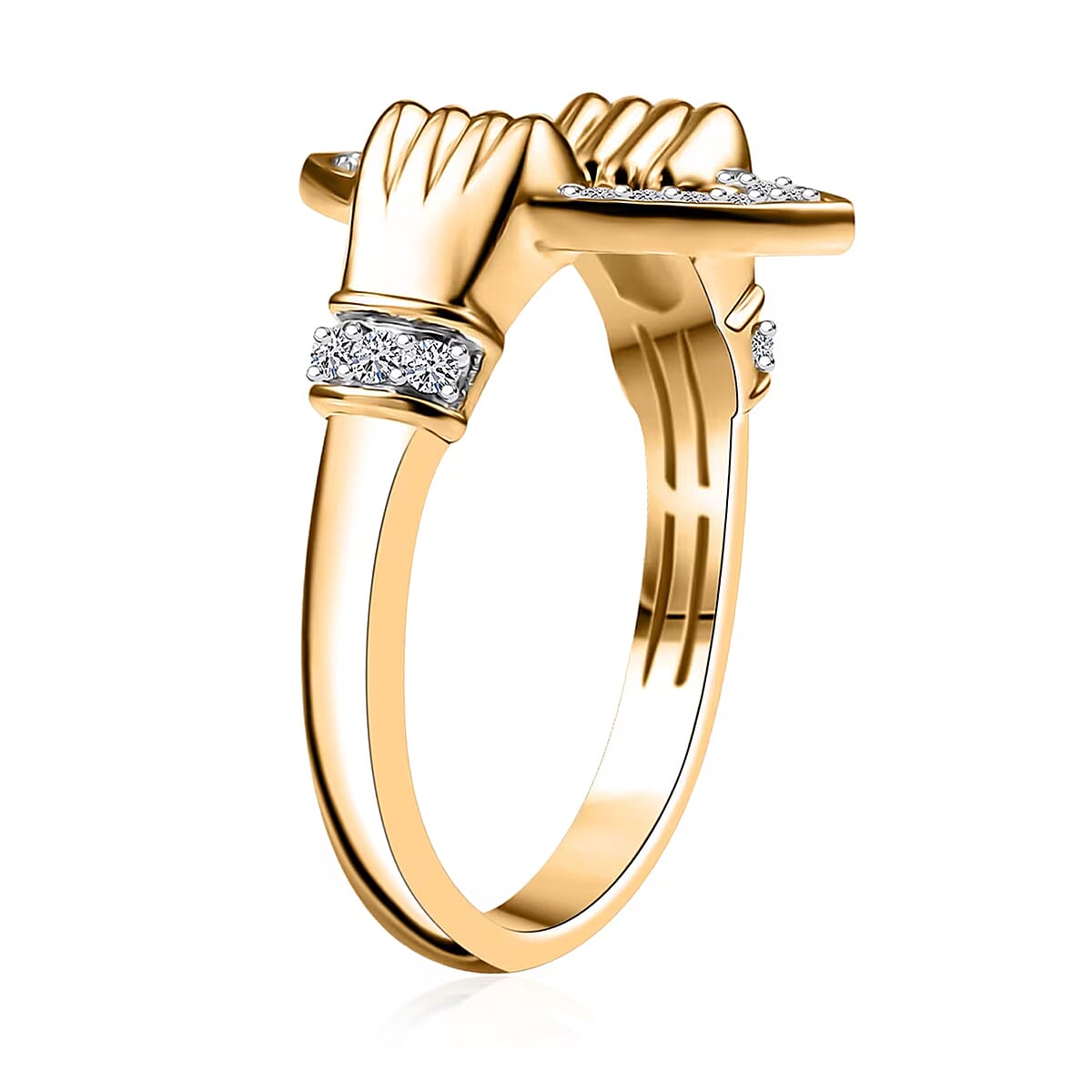 Luxuriant Lab Grown Diamond G-H, SI 0.25 ctw Embrace of Love Ring in 18K Vermeil Yellow Gold Over Sterling Silver (Size 8.0) image number 9