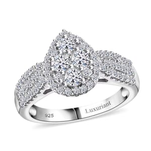 Luxuriant Lab Grown Diamond G-H SI 1.00 ctw Celestial Dewdrop Ring in Rhodium Over Sterling Silver (Size 10.0)