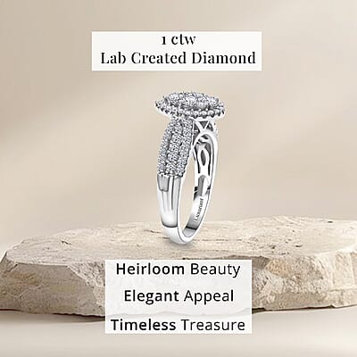 Luxuriant Lab Grown Diamond G-H SI 1.00 ctw Celestial Dewdrop Ring in Rhodium Over Sterling Silver (Size 10.0)