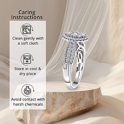 Luxuriant Lab Grown Diamond G-H SI 1.00 ctw Celestial Dewdrop Ring in Rhodium Over Sterling Silver (Size 10.0)