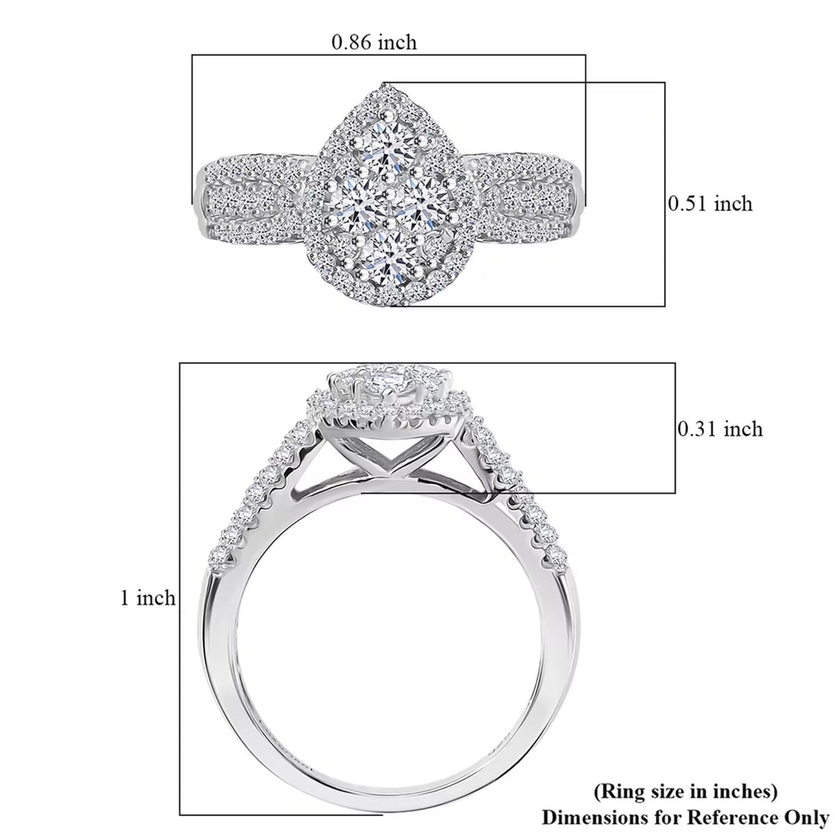 Luxuriant Lab Grown Diamond G-H SI 1.00 ctw Fancy Ring in Rhodium Over Sterling Silver (Size 10.0) image number 7