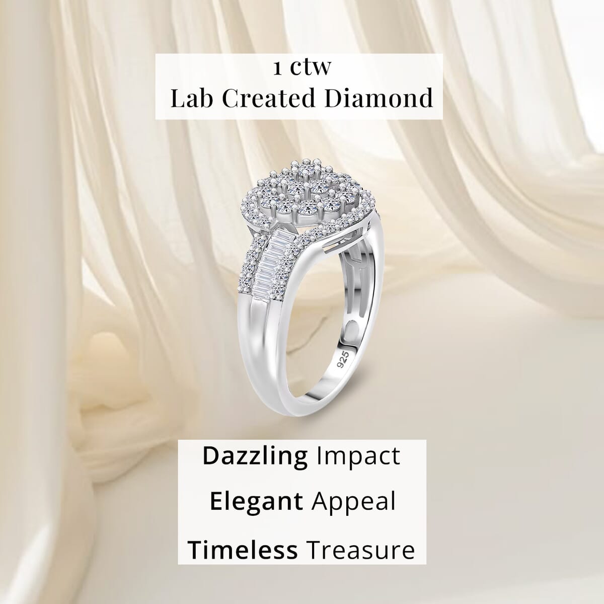 Luxuriant Lab Grown Diamond G-H SI 1.00 ctw Ring in Rhodium Over Sterling Silver (Size 10.0) image number 4