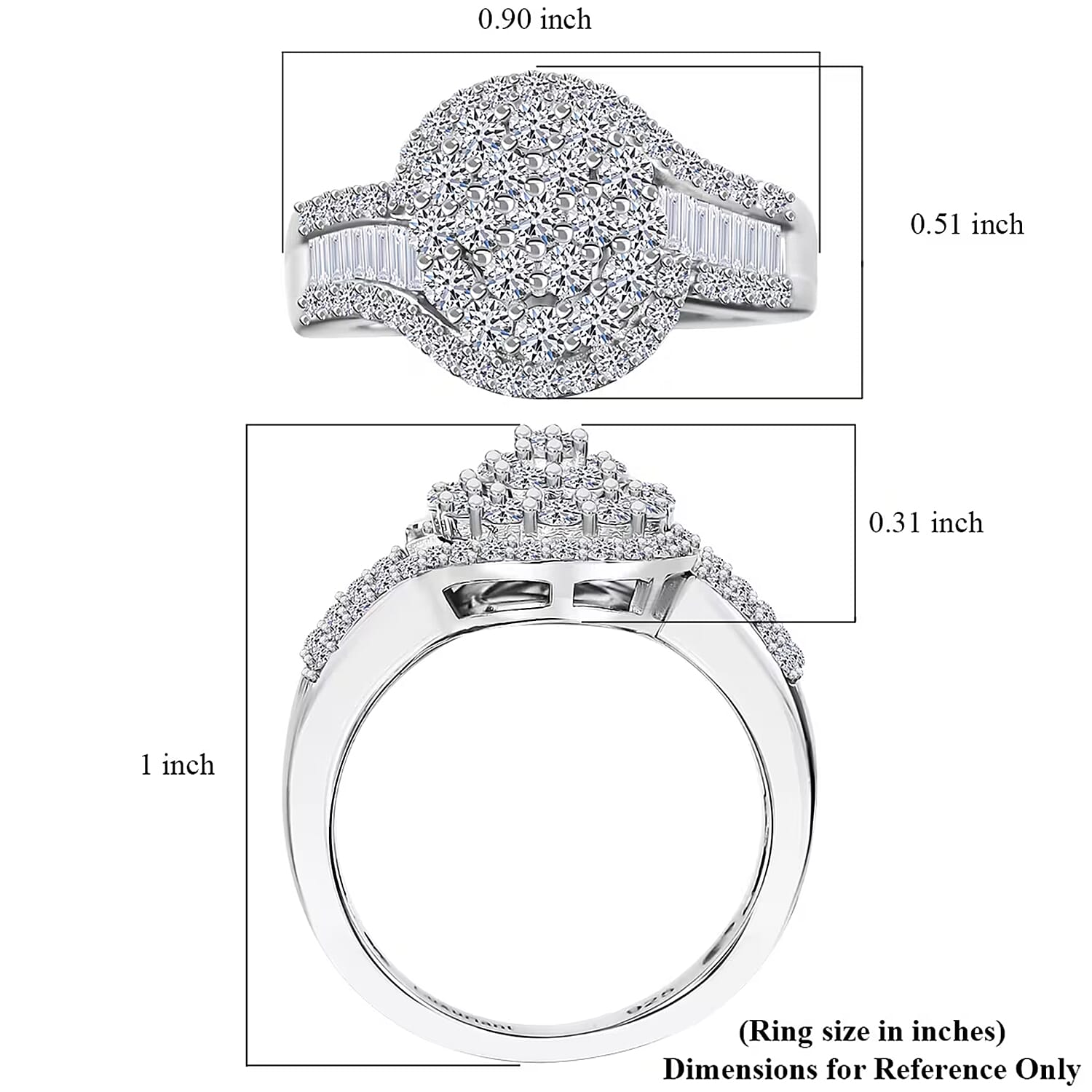 Luxuriant Lab Grown Diamond (G-H, SI) Ring in Rhodium Over Sterling Silver (Size 11.0) 1.00 ctw