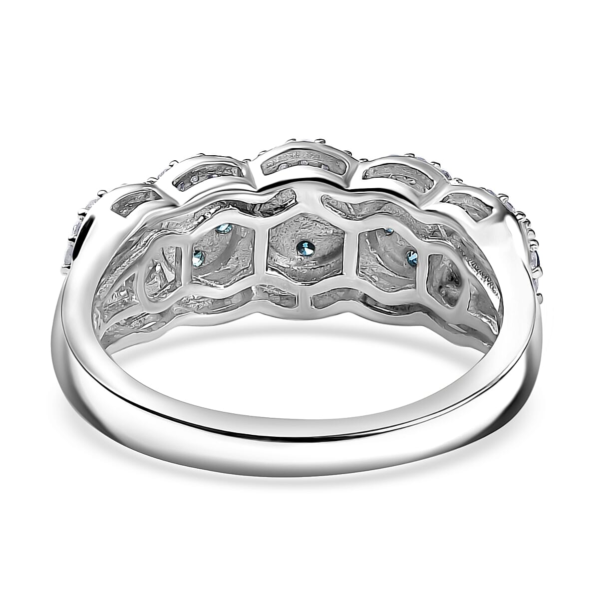 Luxuriant Lab Grown Blue and White Diamond SI 0.75 ctw Azure Bloom Ring in Rhodium Over Sterling Silver (Size 10.0) image number 4