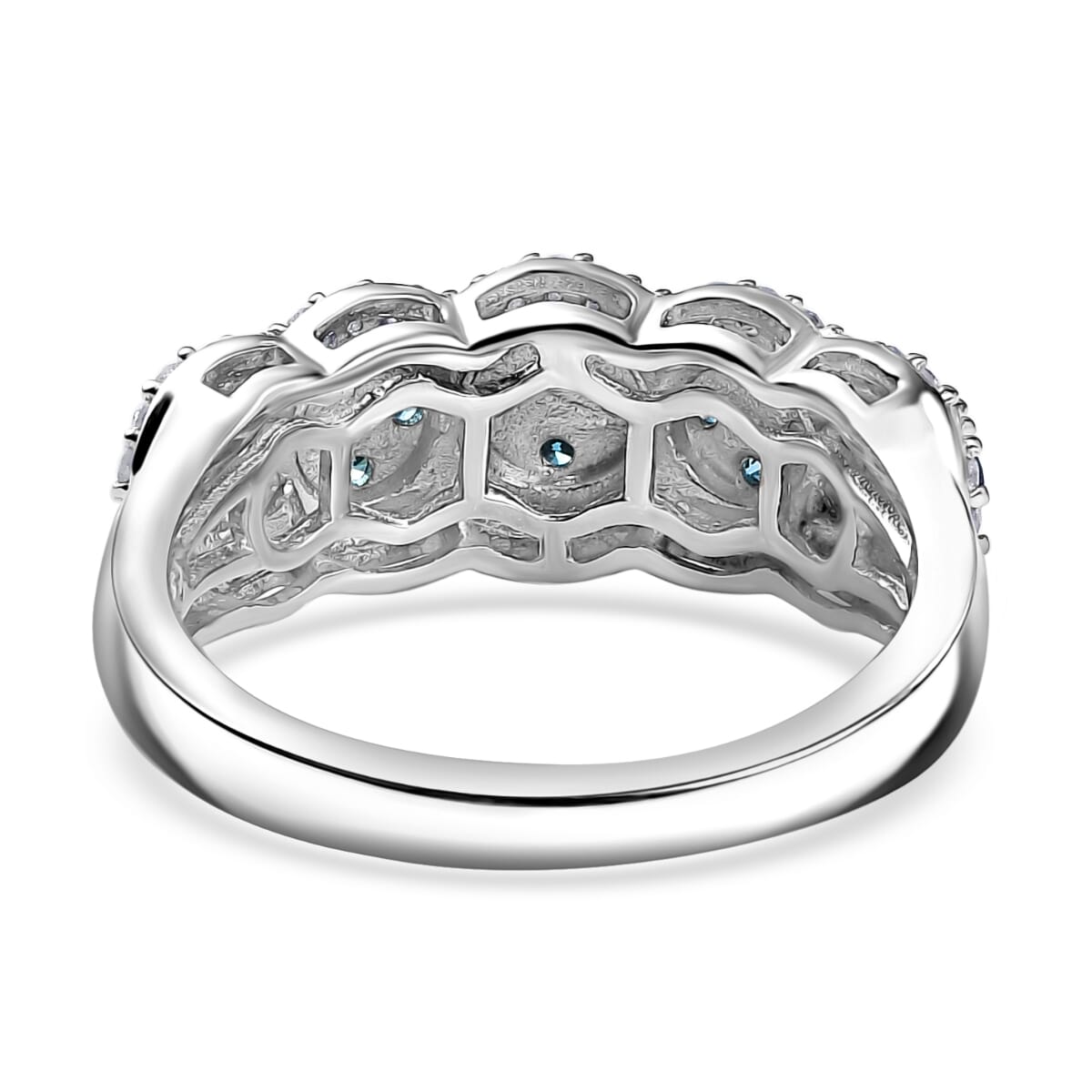 Luxuriant Lab Grown Blue and White Diamond SI 0.75 ctw Azure Bloom Ring in Rhodium Over Sterling Silver (Size 9.0) image number 4