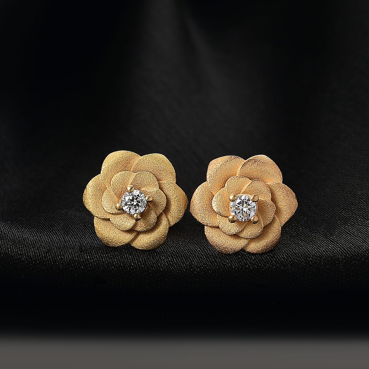 Luxuriant Lab Grown Diamond G-H SI 0.20 ctw Floral Stud Earring in 18K Vermeil Yellow Gold Over Sterling Silver image number 1