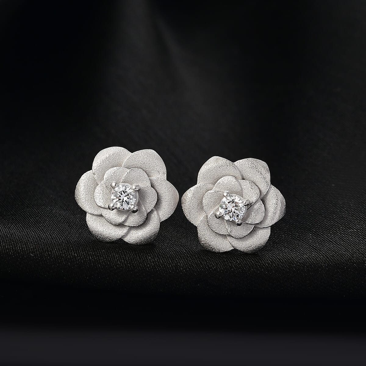 Luxuriant Lab Grown Diamond G-H SI 0.20 ctw Floral Stud Earring in Rhodium Over Sterling Silver image number 1