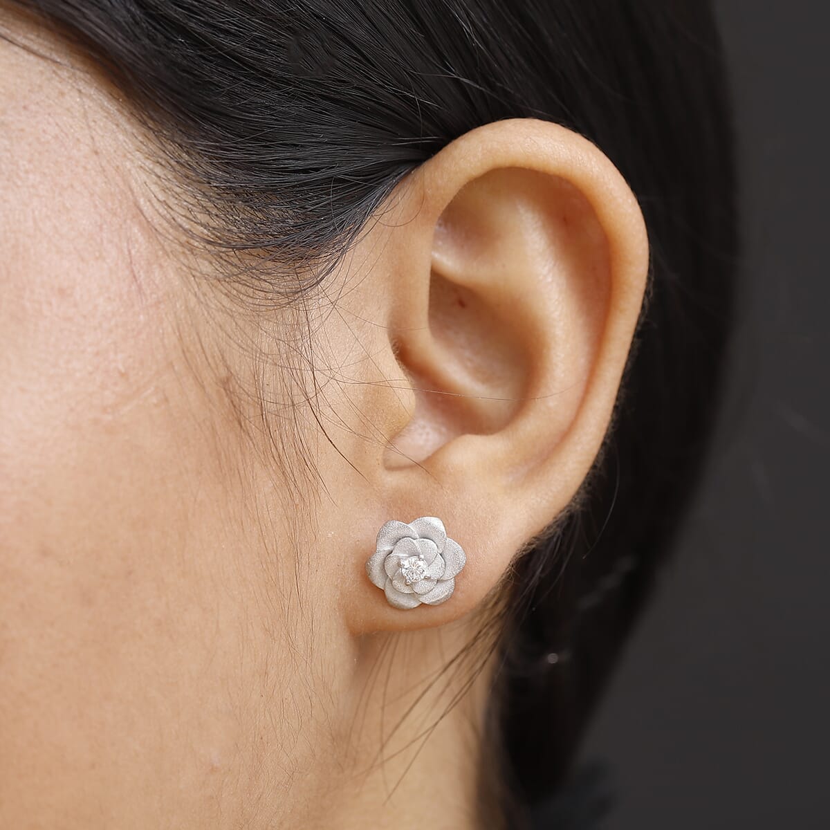 Luxuriant Lab Grown Diamond G-H SI 0.20 ctw Floral Stud Earring in Rhodium Over Sterling Silver image number 2