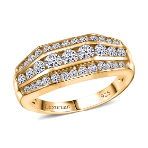 Luxuriant Lab Grown Diamond G-H SI 1.40 ctw Mens Ring in 18K Vermeil Yellow Gold Over Sterling Silver (Size 11.0)