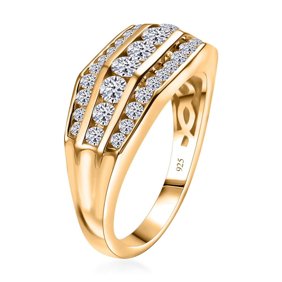 Luxuriant Lab Grown Diamond G-H SI 1.40 ctw Mens Ring in 18K Vermeil Yellow Gold Over Sterling Silver (Size 14.0) image number 3