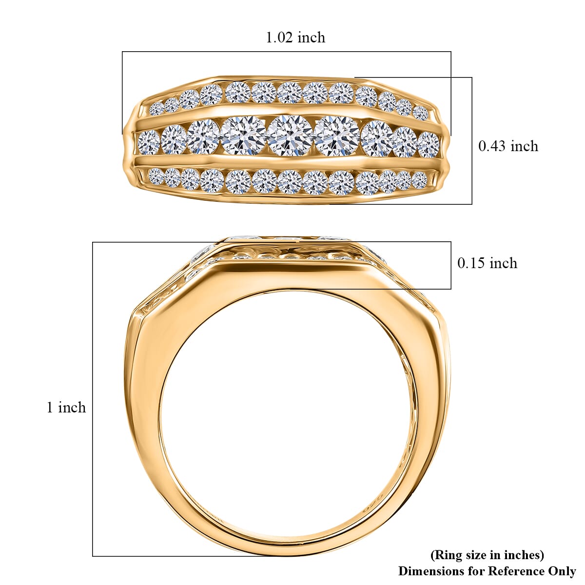 Luxuriant Lab Grown Diamond G-H SI 1.40 ctw Mens Ring in 18K Vermeil Yellow Gold Over Sterling Silver (Size 14.0) image number 4