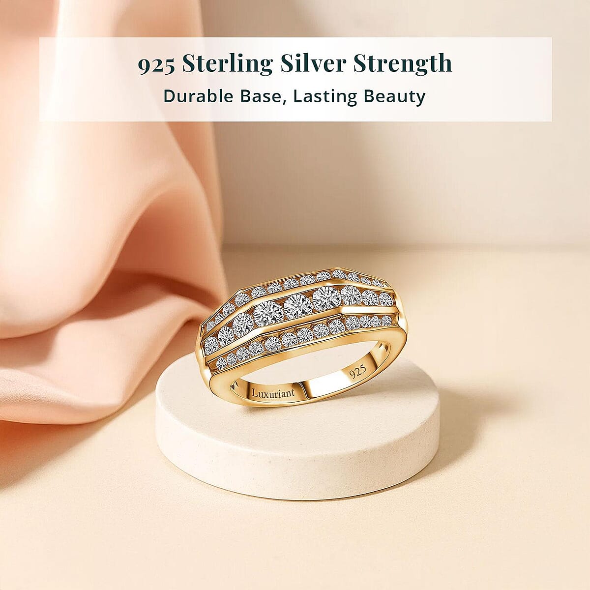 Luxuriant Lab Grown Diamond G-H SI 1.40 ctw Mens Ring in 18K Vermeil Yellow Gold Over Sterling Silver (Size 9.0) image number 2