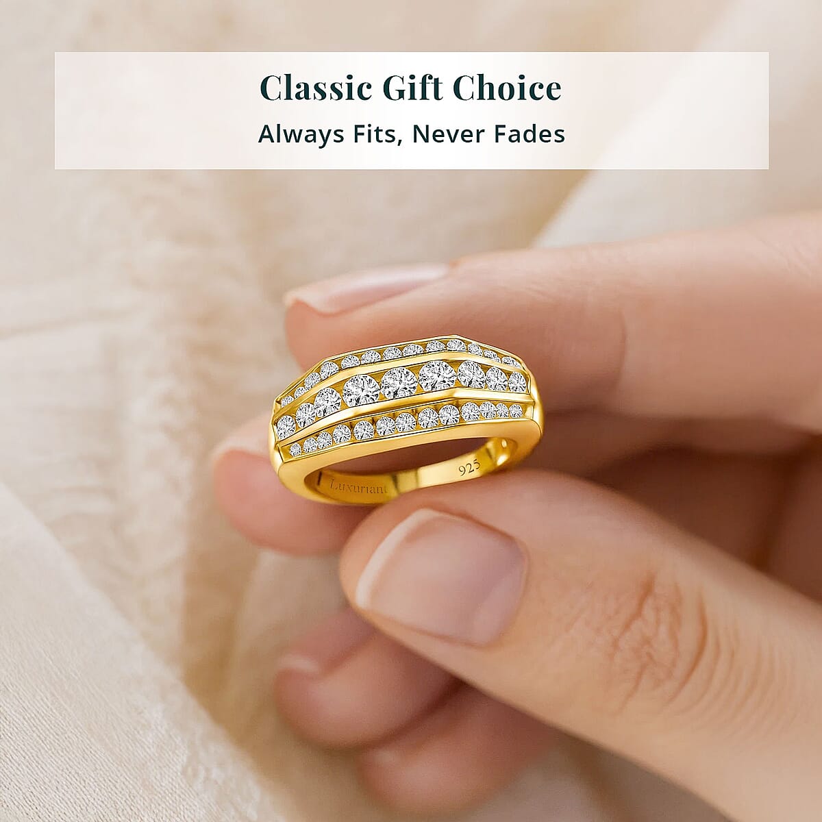 Luxuriant Lab Grown Diamond G-H SI 1.40 ctw Mens Ring in 18K Vermeil Yellow Gold Over Sterling Silver (Size 9.0) image number 5