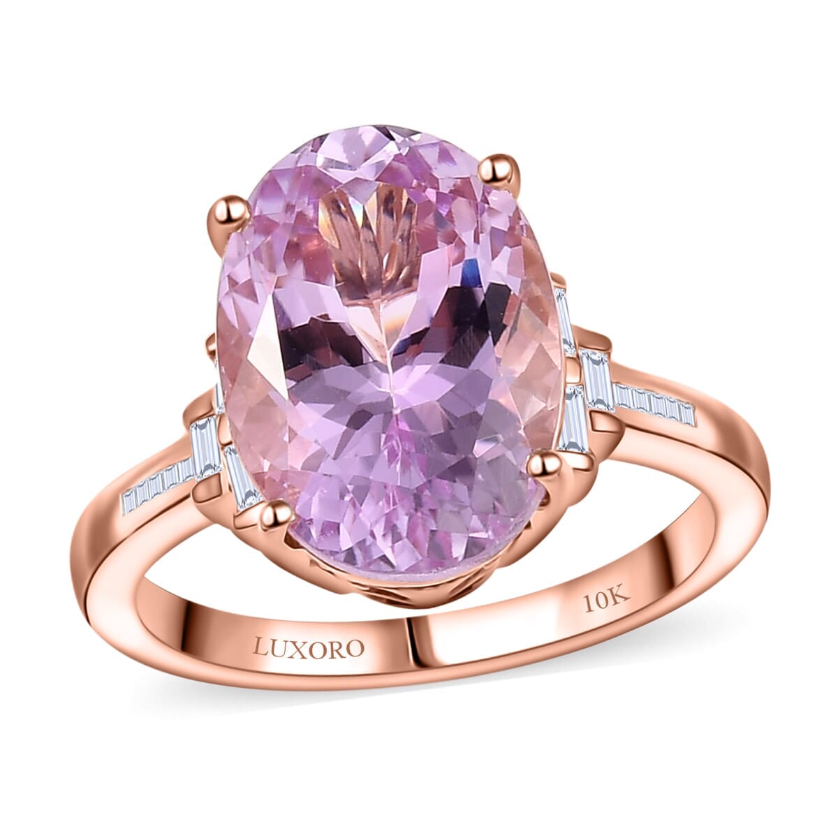 Luxoro 10K Rose Gold Premium Martha Rocha Kunzite, Diamond (I2) (0.25 cts) Ring (Size 11.5) 7.85 ctw image number 0