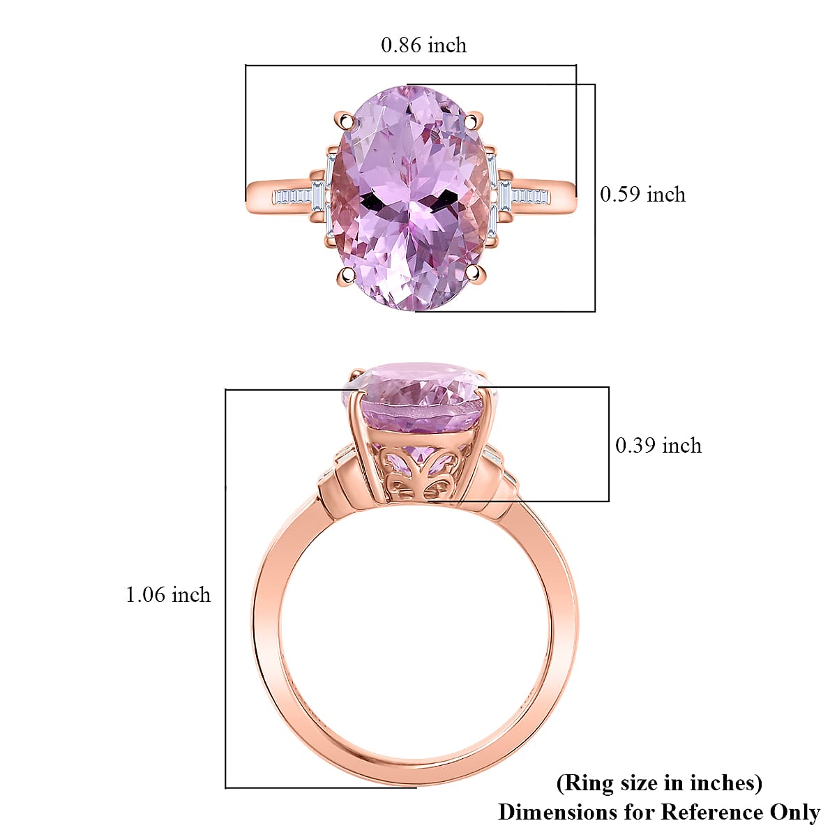 Luxoro Premium Martha Rocha Kunzite and Diamond I2 7.85 ctw Ring in 10K Rose Gold (Size 9.0) (Del. in 8-10 Days)