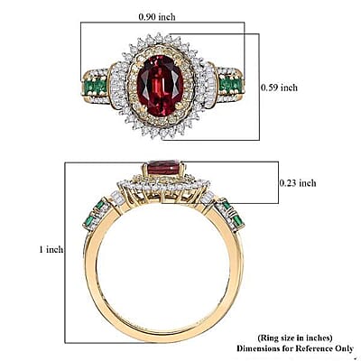 Luxoro AAA Ouro Fino Rubellite, Colombian Emerald, I2 Natural Yellow and White Diamond 2.20 ctw Regal Bloom Ring in 10K Yellow Gold (Size 12.0)