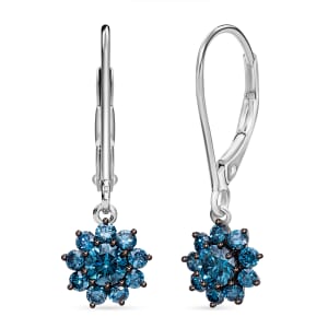 Luxuriant Lab Grown Blue Diamond SI 1.00 ctw Midnight Bloom Earrings in Rhodium Over Sterling Silver 