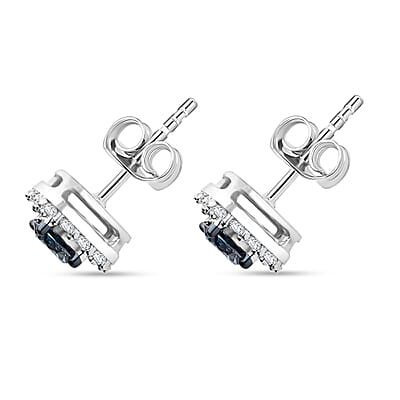 Luxuriant Lab Grown Blue Diamond (IR), Lab Grown White Diamond (SI) Ocean Mirage Earrings in Rhodium Over Sterling Silver 1.00 ctw