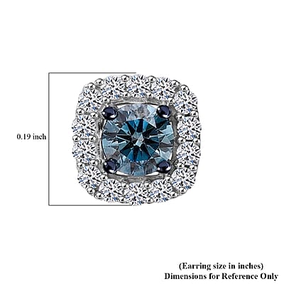 Luxuriant Lab Grown Blue Diamond (IR), Lab Grown White Diamond (SI) Ocean Mirage Earrings in Rhodium Over Sterling Silver 1.00 ctw