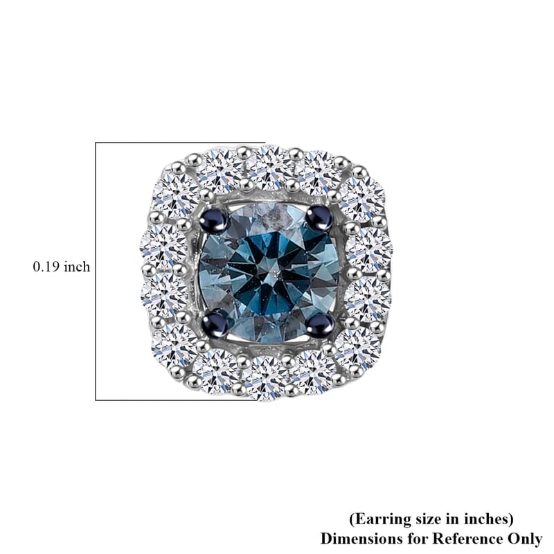 Luxuriant Lab Grown Blue Diamond (IR), Lab Grown White Diamond (SI) Ocean Mirage Earrings in Rhodium Over Sterling Silver 1.00 ctw