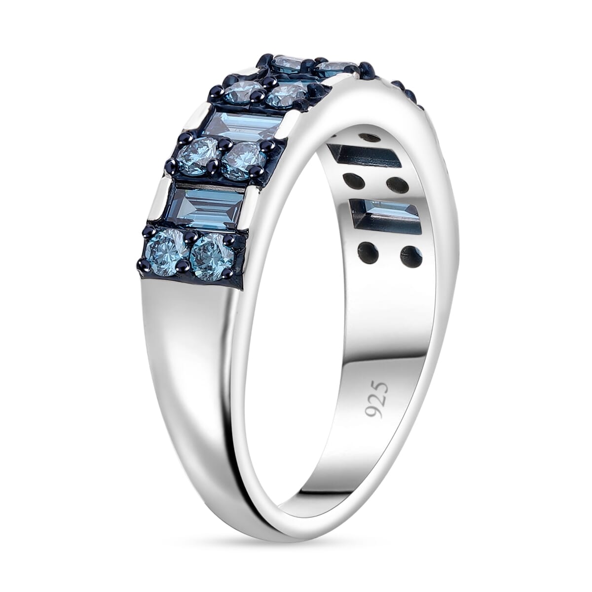 Luxuriant Lab Grown Blue Diamond (SI) Ring in Platinum Over Sterling Silver (Size 10.0) 1.00 ctw image number 2