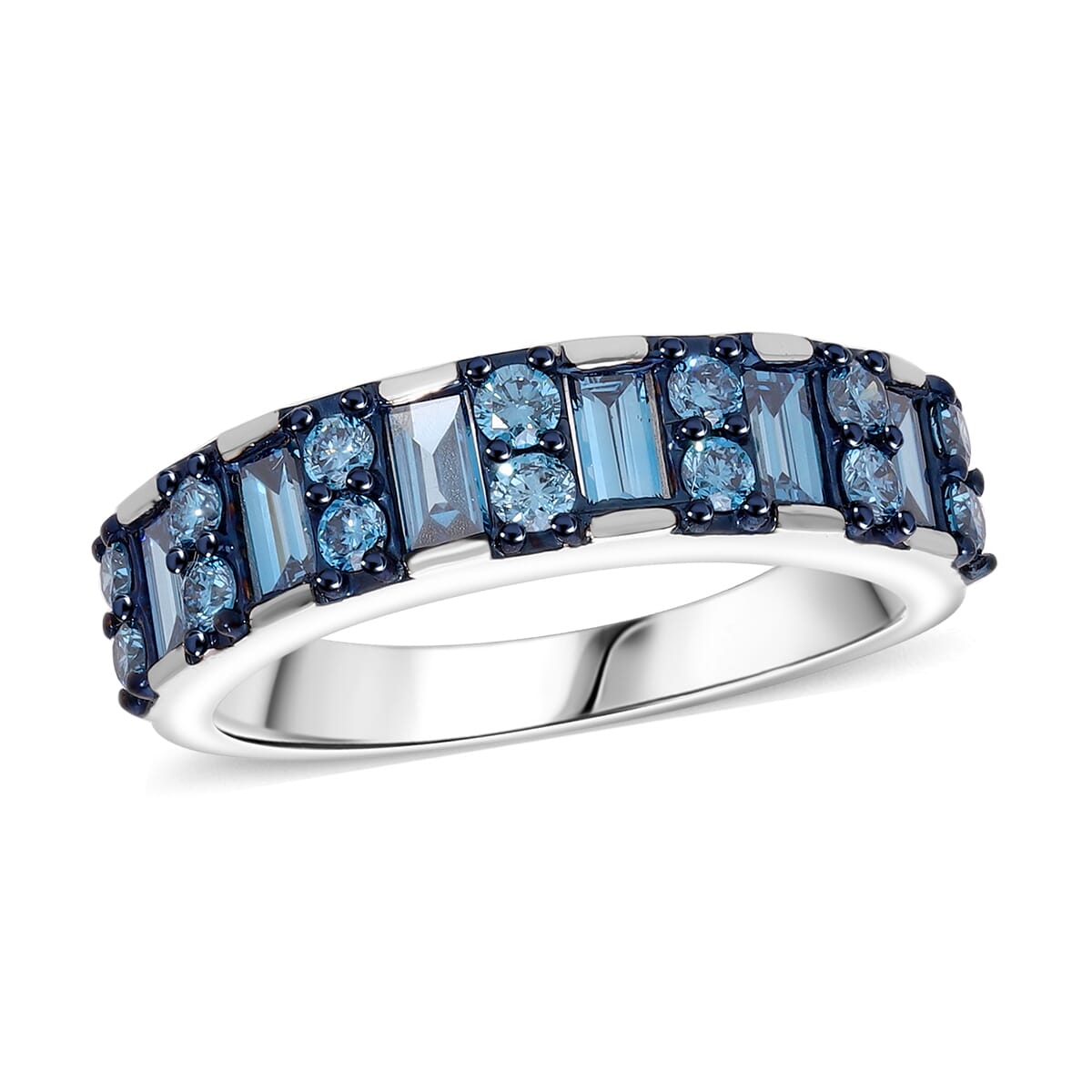 Luxuriant Lab Grown Blue Diamond SI 1.00 ctw Ocean Rhythm Ring in Platinum Over Sterling Silver (Size 6.0) image number 0