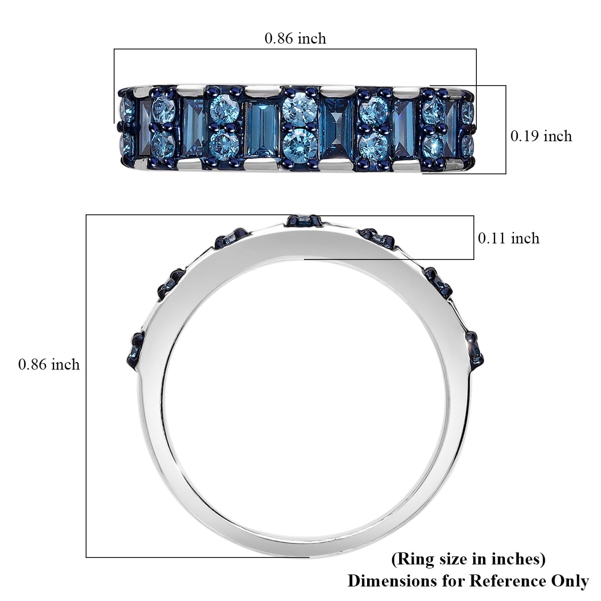 Luxuriant Lab Grown Blue Diamond SI 1.00 ctw Ocean Rhythm Ring in Platinum Over Sterling Silver (Size 6.0) image number 4