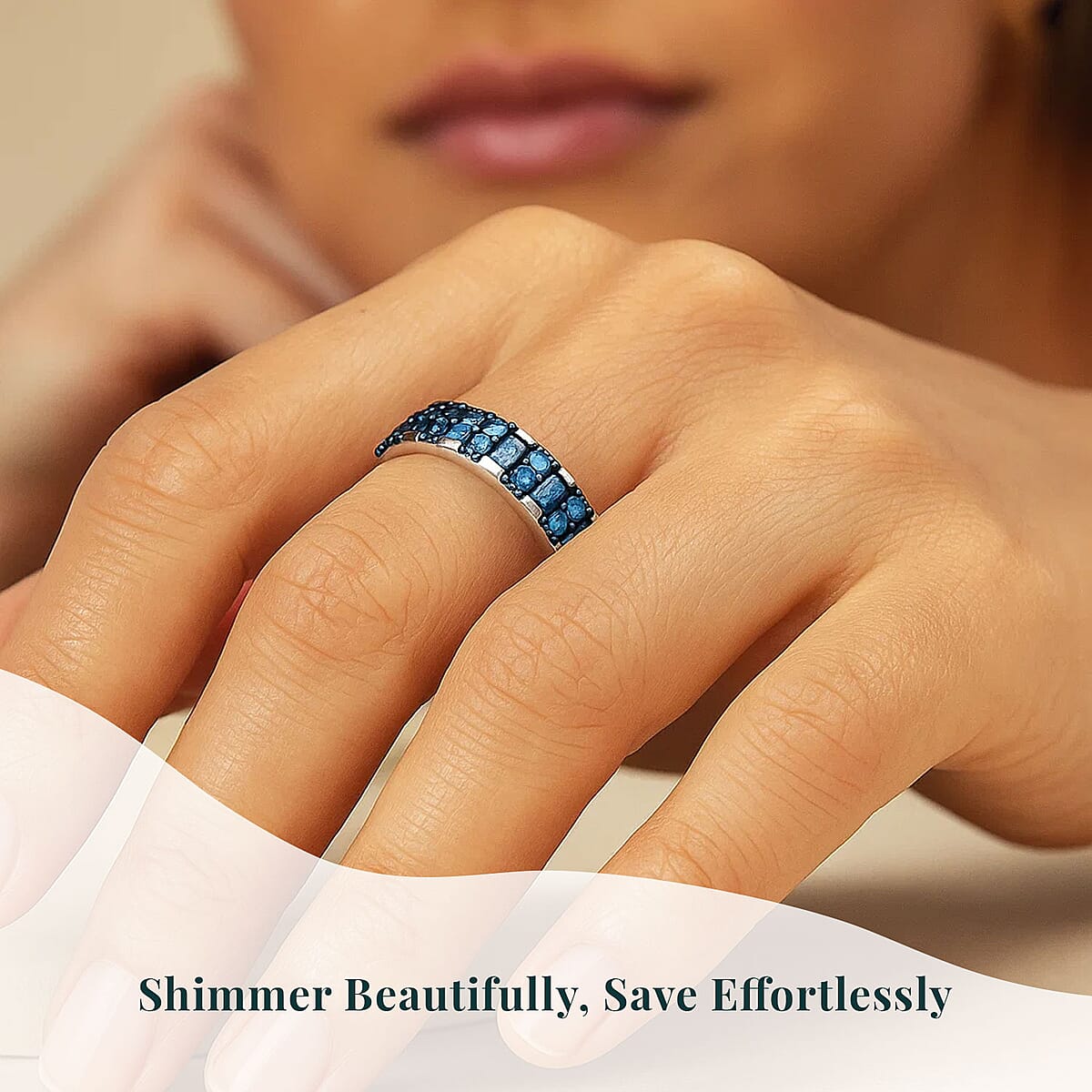 Luxuriant Lab Grown Blue Diamond SI 1.00 ctw Ocean Rhythm Ring in Platinum Over Sterling Silver (Size 8.0) image number 1