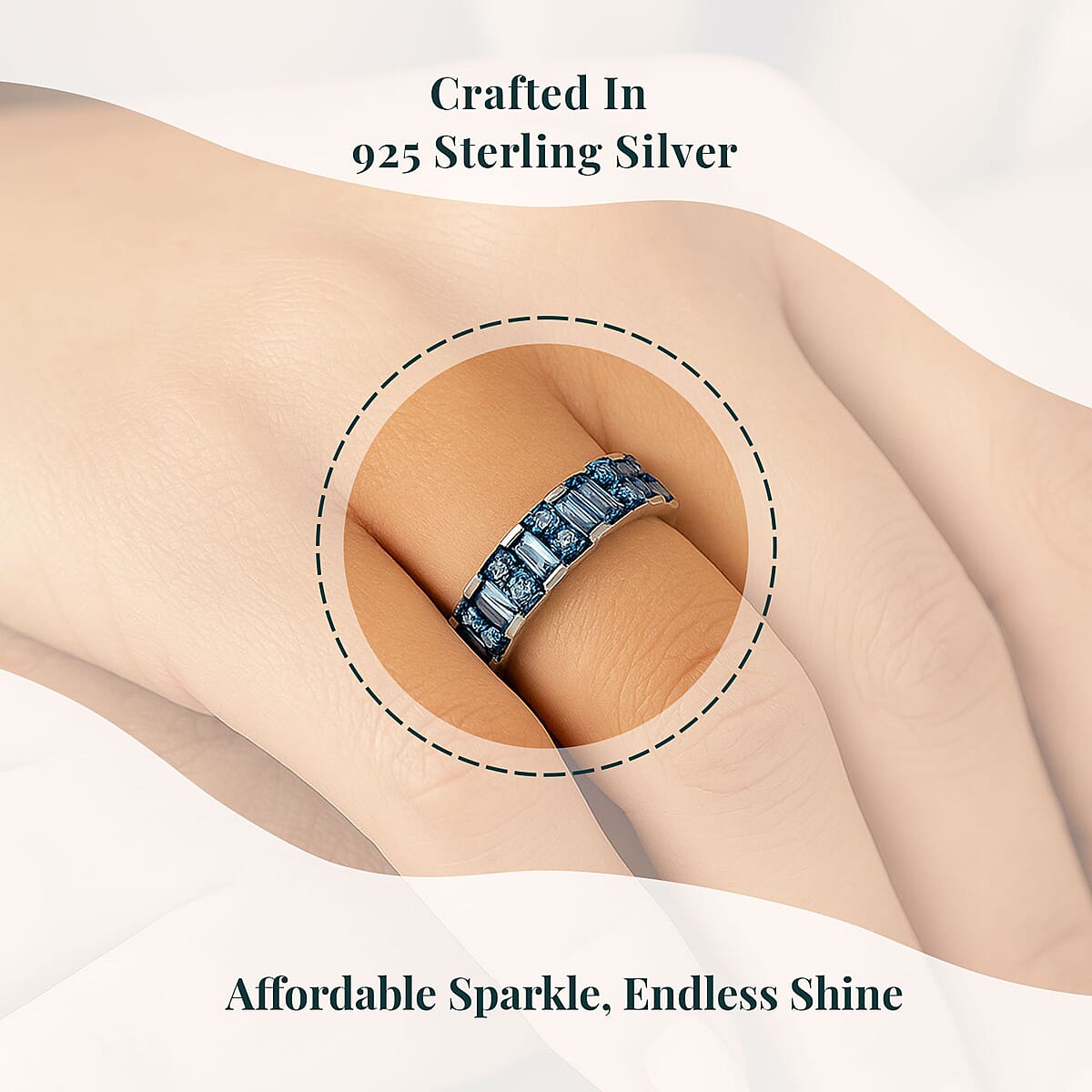 Luxuriant Lab Grown Blue Diamond SI 1.00 ctw Ocean Rhythm Ring in Platinum Over Sterling Silver (Size 8.0) image number 2